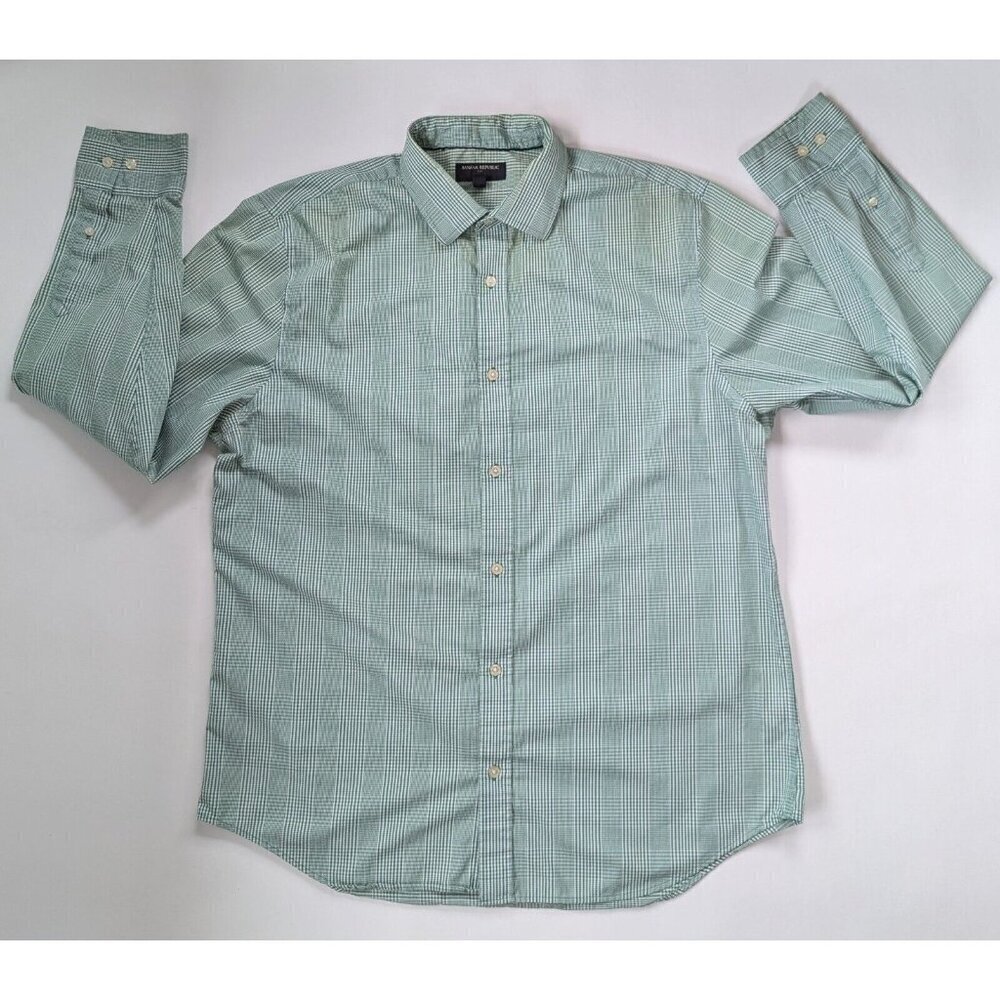 Banana Republic Factory Men's Green Check Dress Shirt Size XL Slim Fit